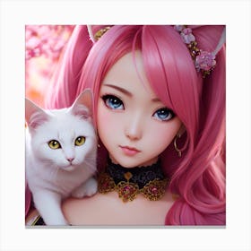 Kawaii anime portrait Sakura with cat Canvas Print