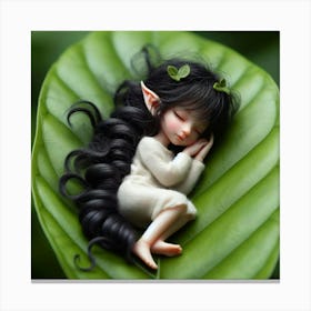 Little Elf Sleeping On A Leaf Canvas Print