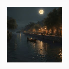 Moonlight On The River Canvas Print