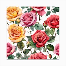 Watercolor Roses Seamless Pattern 2 Canvas Print