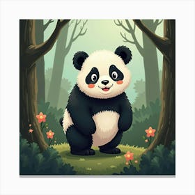 A Panda With A Whimsical, Cartoonish Forest Backdrop Canvas Print