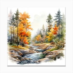 Watercolor Of Autumn Forest 6 Canvas Print