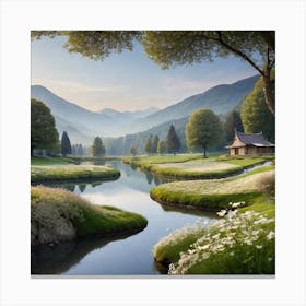 Lake In The Mountains Canvas Print