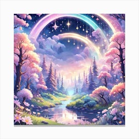 A Fantasy Forest With Twinkling Stars In Pastel Tone Square Composition 51 Canvas Print