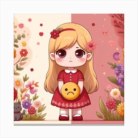 Sad Girl With Flowers Canvas Print