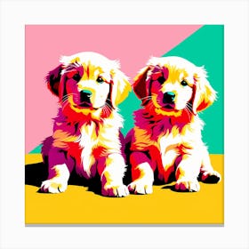 'Golden Retriever Pups', This Contemporary art brings POP Art and Flat Vector Art Together, Colorful Art, Animal Art, Home Decor, Kids Room Decor, Puppy Bank - 52nd Canvas Print