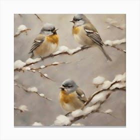 Three Birds In The Snow 2 Canvas Print