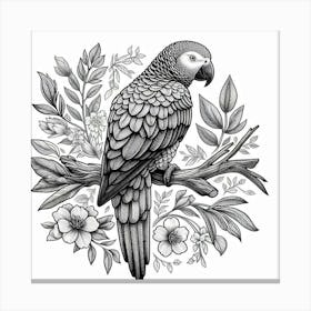 Line Art grey parrot Canvas Print