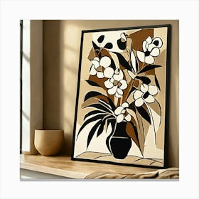 Tableau Pablo Picasso Fleurs Noir Beige Blanc Canvas Print