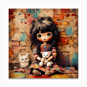 Rag Doll With Teddy Bear Canvas Print