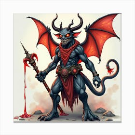 Demon With Cursed Artifacts, Watercolor, Dark And Vivid 1 Canvas Print