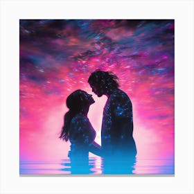 Love in the Vapor: Heart Cloud Portraits Amid Psychedelia...Couple In The Water, Valentine'S Day or Love concept Canvas Print