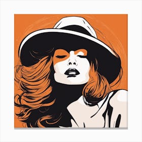 A Silhouette Of A Woman Wearing A Black Hat And Laying On Her Back On A Orange Screen, In The Style (5) Canvas Print