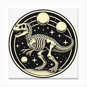 T-Rex In Space Dinosaur Skeleton Space Vintage Canvas Print