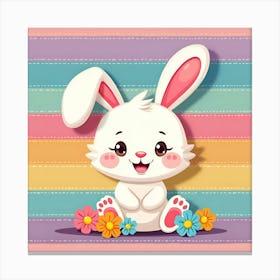 Cute white bunny with pink ears Canvas Print