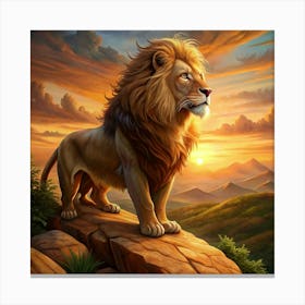 Lion Standing On A Cliff At Sunset Canvas Print