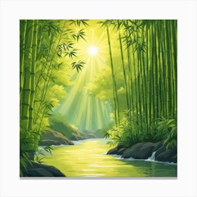 A Stream In A Bamboo Forest At Sun Rise Square Composition 299 Canvas Print