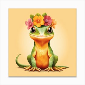 Floral Baby Lizard Nursery Illustration (18) Canvas Print