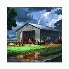 Barn In The Rain Canvas Print