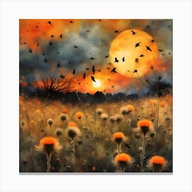 Thistle Field At Sunset Canvas Print