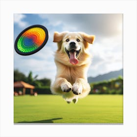 Dog Jumping For Frisbee Canvas Print