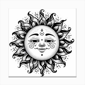 Blackwork Style, The Sun Canvas Print