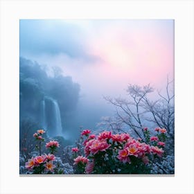 Pink Flowers At Sunrise 1 Canvas Print