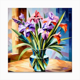 Cubism Art, Irises flowers in a vase 2 Canvas Print