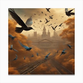 Crows Flying Over City 1 Canvas Print