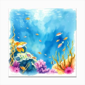 Watercolor Fishes And Corals Canvas Print