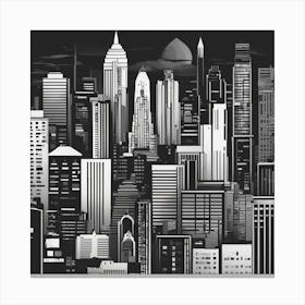 A Minimalist Black And White Illustration Of City Skyline, Capturing Iconic Landmarks, Suitable For Canvas Print