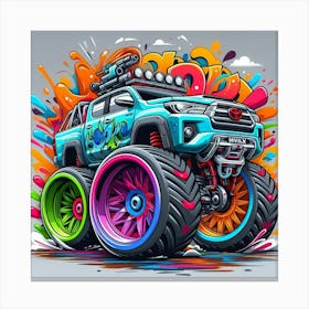 Toyota Monster Truck Vehicle Colorful Comic Graffiti Style Canvas Print