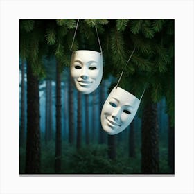 3d Masks Suspended In Mid Air One Symbolizing Tragedy With A Tear Streaked Visage Other Embodying (1) Canvas Print