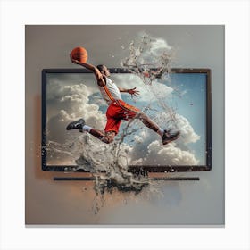 Basketball Player Jumping On Tv Stampe su tela