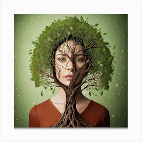 Firefly Fantasy, Woman, Tree, Elements, Green, Brown, Painting, Surreal, Speakeasy, Vibe, Realistic, (8) Canvas Print