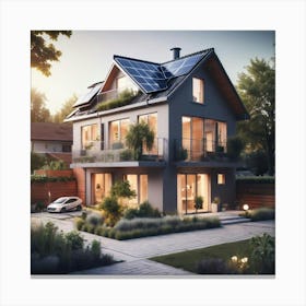 Modern House With Solar Panels 1 Canvas Print