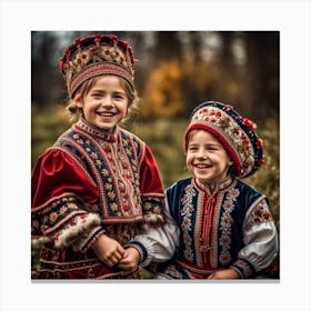 Two Girls In Traditional Costumes Canvas Print