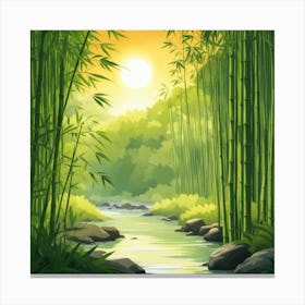 A Stream In A Bamboo Forest At Sun Rise Square Composition 176 Canvas Print
