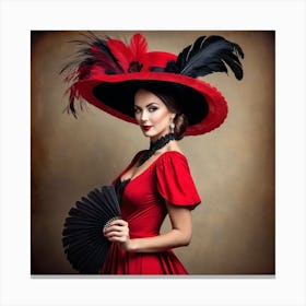 Renaissance Woman In Red Dress With Fan 2 Canvas Print