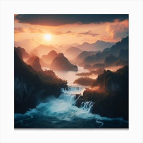 Sunrise Over A Waterfall Canvas Print