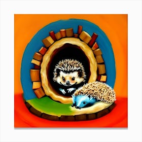 Hedgehogs in a Log Canvas Print