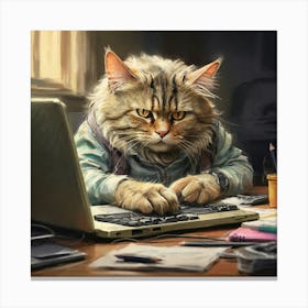 Cat Working On Laptop 4 Canvas Print