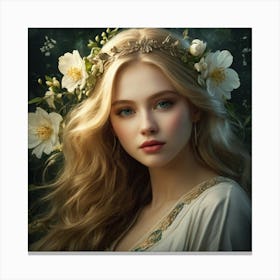 Fairytale Girl With Flowers Canvas Print