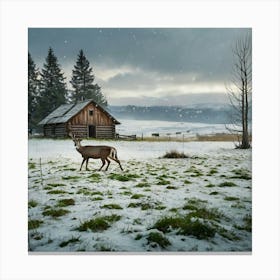 Deer In The Snow 36 Canvas Print