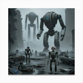 ROBOT CAPTURES THE FUTURE CITY Canvas Print