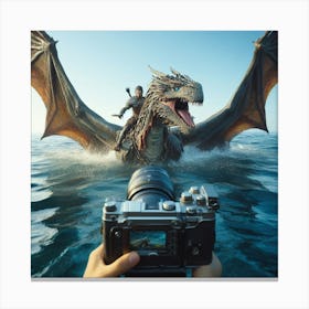 Warrior sitting on a giant creature Canvas Print