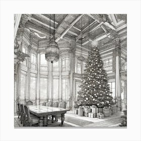 Christmas Tree In The Dining Room Canvas Print