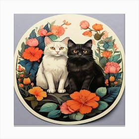 Two Cats In Flowers 2 Canvas Print