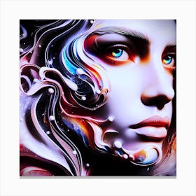 Colorful Women Face Illustration With Waves And Bubbles That Conveys The Transience Of Youth Canvas Print