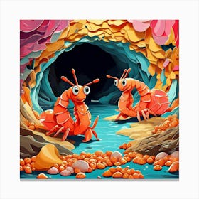 Cartoon Crabs In The Cave Canvas Print